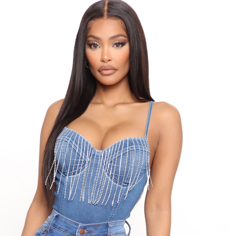 NWT Rhinestone Denim BodySuit